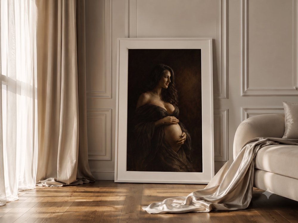 Tablou fine art — portret de maternitate înrămat